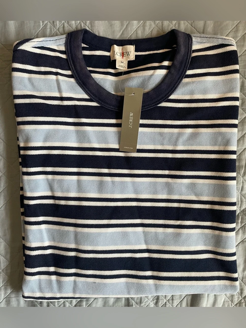 J. CREW Washed piqué T-shirt in stripe in Blue (Multi) Size M NWD $79.50 CT742
